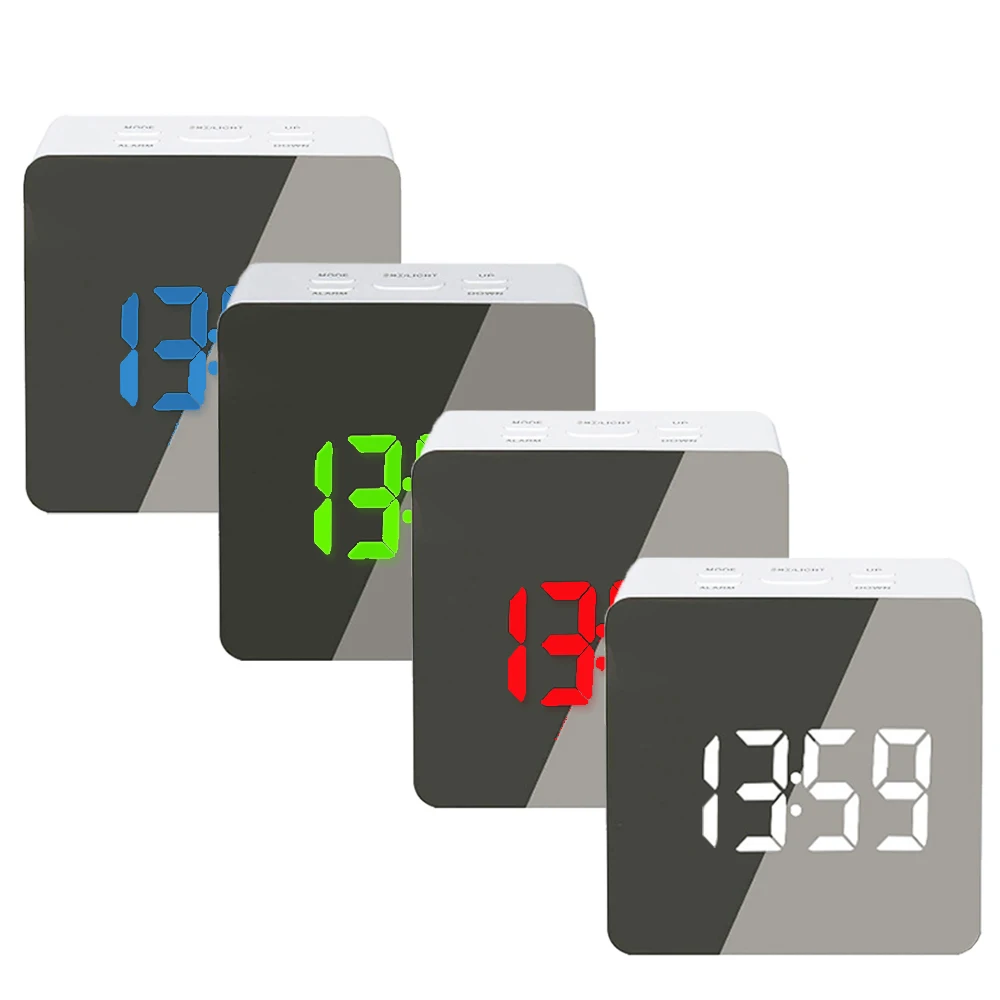 LED Alarm Clock Multi-function Electronic Mirror Digital Clock Temperature Snooze Large Display Desk Alarm Clocks Home Decor