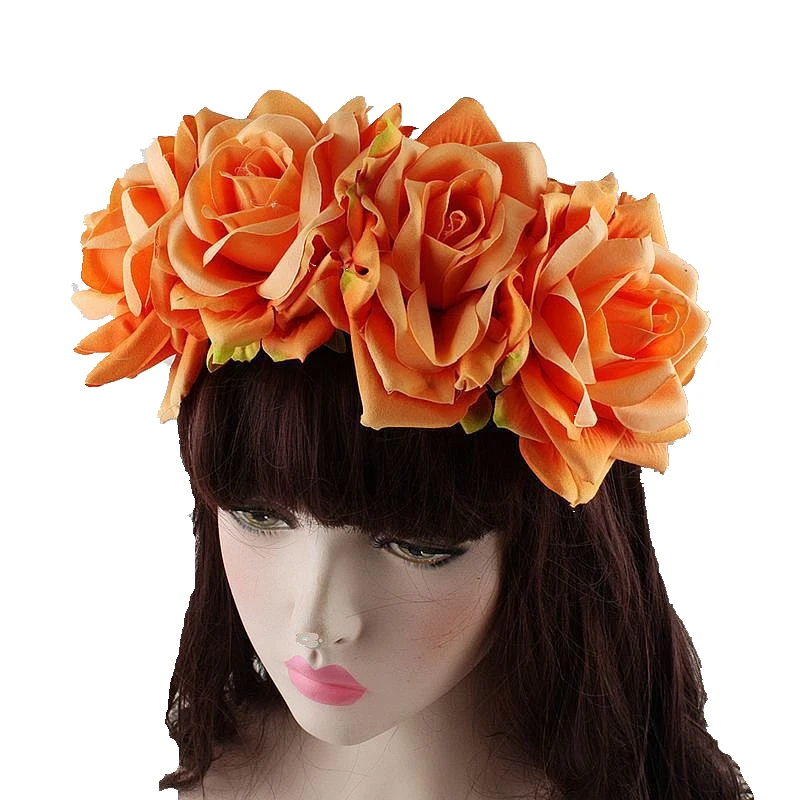 Women\'s Hawaiian Stretch Rose Large Flower Floral Crown for Garland Party  Day of The Dead Headband Costume Mexican Headpiece
