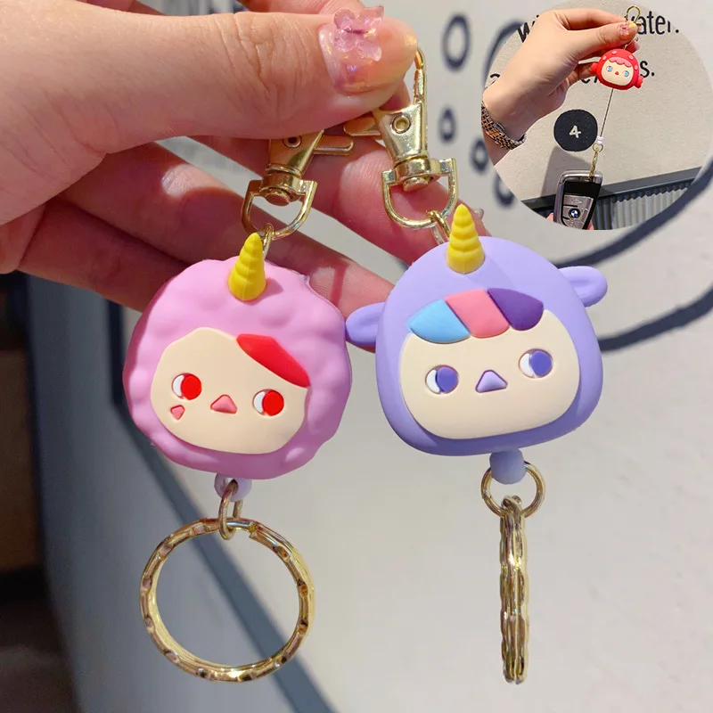 

Cute Anime Unicorn Clown Keychain Retractable Portable Cartoon Multifunctional Car Key Chain School Bag Pendant Card Key Holder
