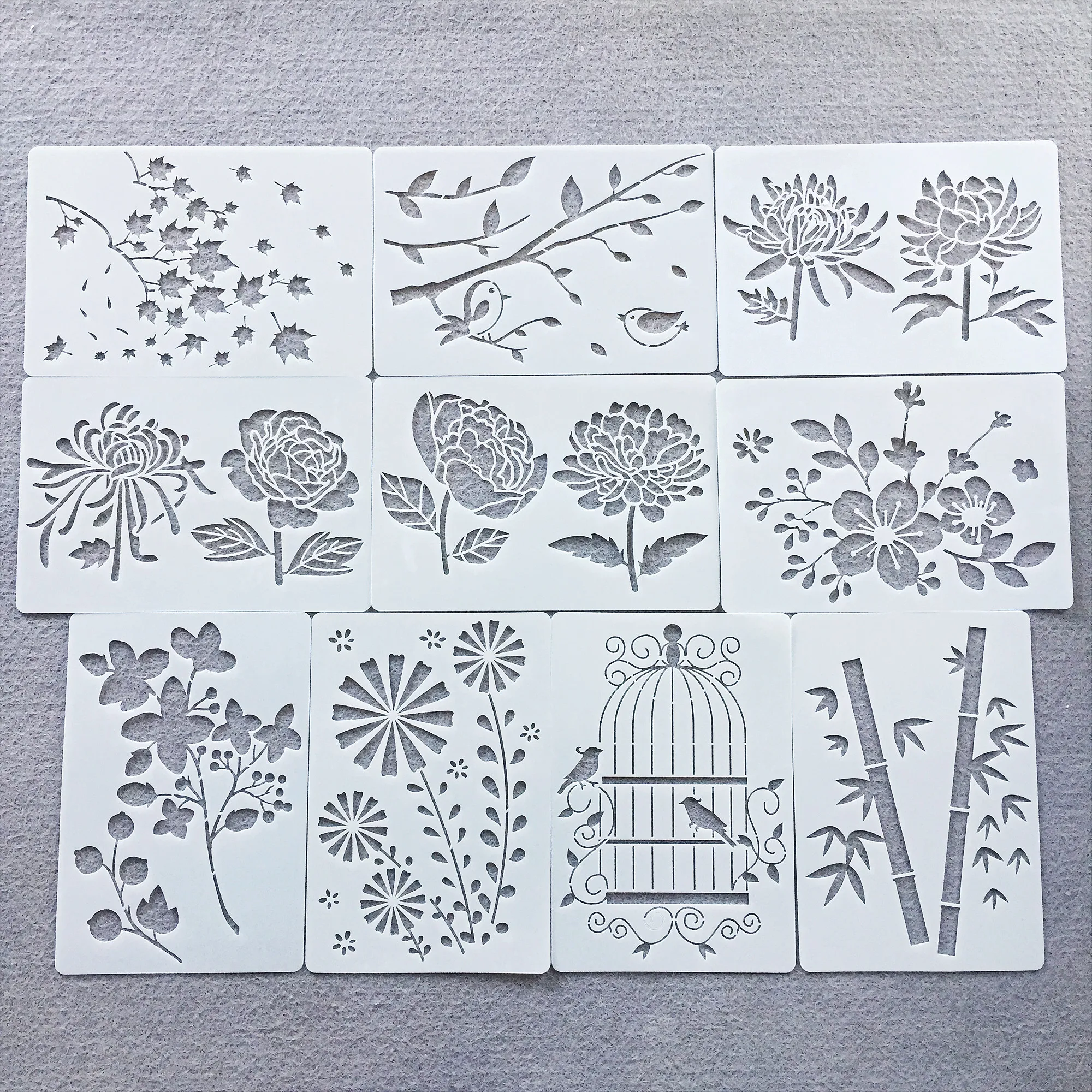 

10Pcs/Set 26cm Maple Flower Birdcage DIY Layering Stencils Wall Painting Scrapbook Coloring Embossing Album Decorative Template