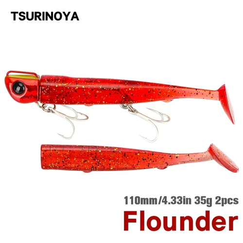 Imagen 2 del producto TSURINOYA-señuelo de pesca suave, cabeza de plantilla de 110mm, 35g, juego de cola en T, Wobblers de hundimiento de lubina con cuerpo suave, anzuelo triple de agua salada