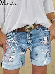 2021 pantaloni Casual femminili Harajuku Vintage Streetwear estate nuovi bottoni pantaloncini di Jeans da donna Jeans con stampa floreale lavata
