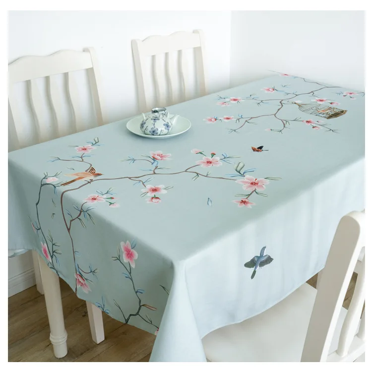 

Waterproof Chinese Style Classical Meticulous Flowers and Birds Painting Tablecloth Restaurant Living Room Table Cloth Cover