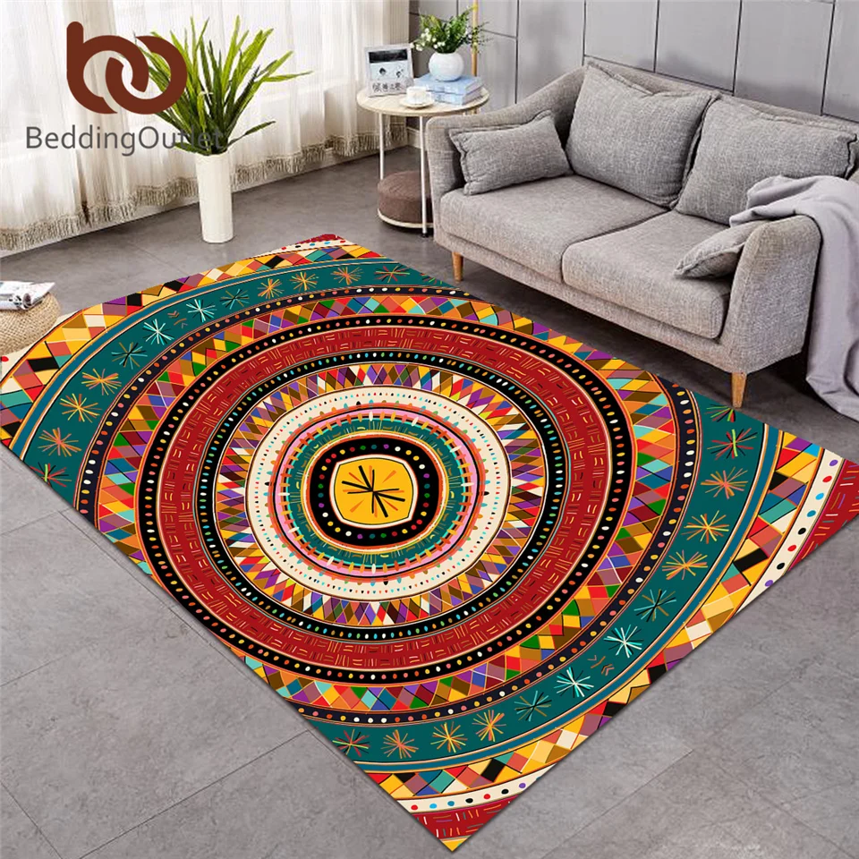 

BeddingOutlet Aztec Carpet Large for Living Room African Floor Mat Folkloric Tribe Circles Decorative Rugs Ethnic Colorful tapis