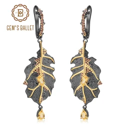 GEM'S BALLET Georgia O'keeffe 0.97Ct Natural Citrine 925 Sterling Silver Handmade Monstera Leaves Drop Earrings for Women Bijoux