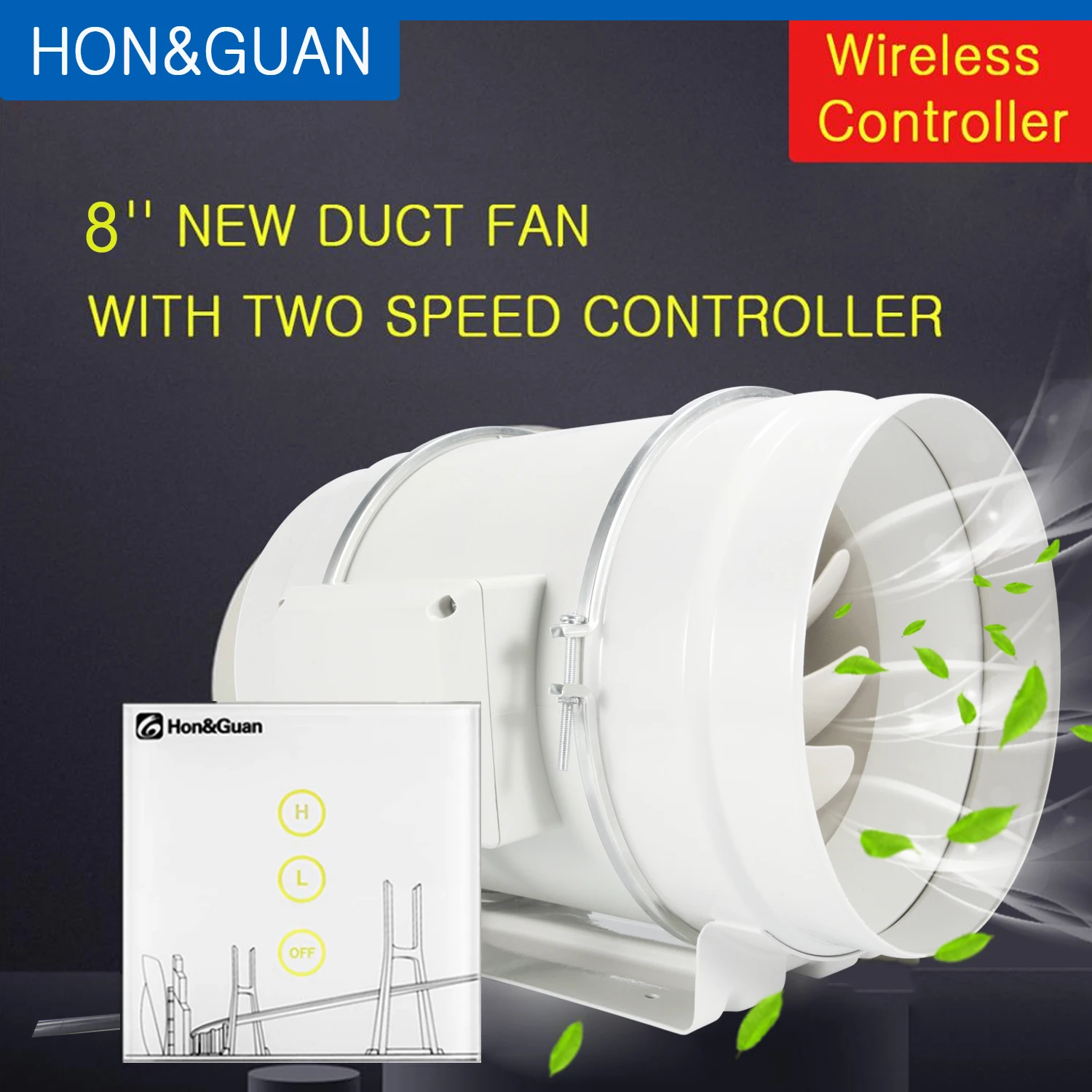 

Hon&Guan 8'' 220V Silent Inline Duct Fan with Wireless Controller Air Extractor for Bathroom Kitchen Hood Exhaust Ventilator