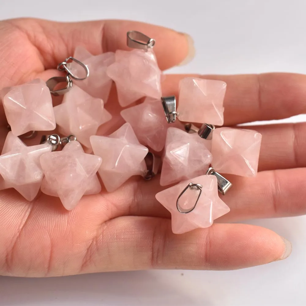 

2021 new fashion natural stone roses quartz Melkaba Hexagram Pendants charm for jewelry making 12pcs/lot Wholesale free shipping