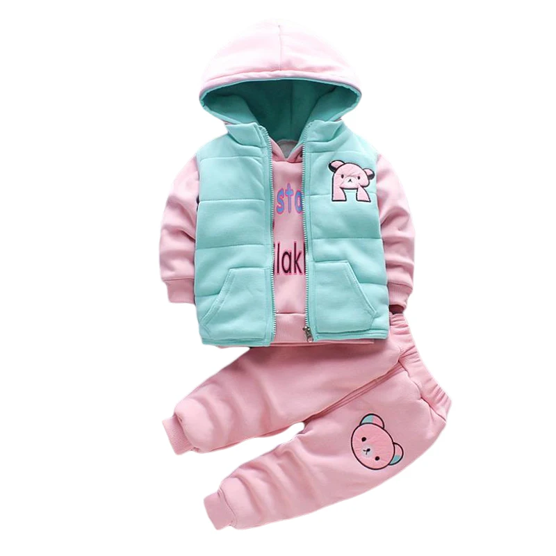 2023 New Baby Boys Girls Christmas Cartoon Winter felpa con cappuccio Warm Vest Coat + felpa + pantaloni 3 pezzi tuta sportiva per bambini infantili