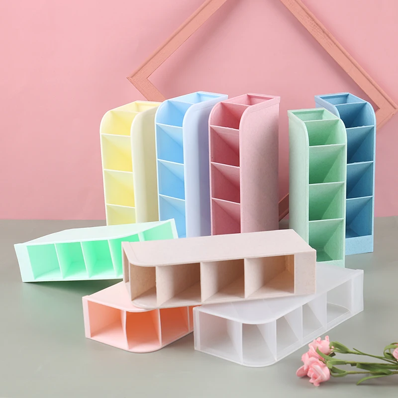 Multi-function Obliquely Inserted 4 Grid Desktop Pen Holder Office School Storage Case Plastic Box Pen Organizer
