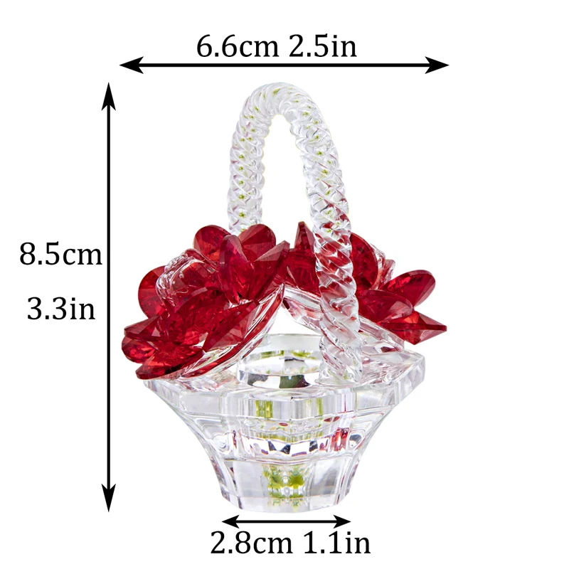 H & D kryształowa czerwień róża kosz na kwiaty figurka szkło artystyczne kolekcjonerskie rzemiosło prezent marzenia ozdoba do wystroju domu ozdoba