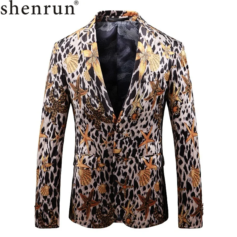 

Shenrun Men Fashion Leopard Print Blazer Slim Fit Single Breasted Suit Jacket Party Prom Wedding Blazers Stage Singer Costumes