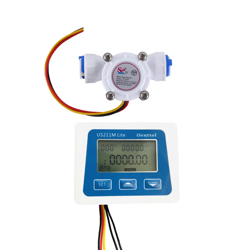 

US211M Lite Portable Digital Flow meter and YF-S301 0.3-10LPM Turbine Water Flow Sensor Cheap Cold Water 60 Degree iSentrol