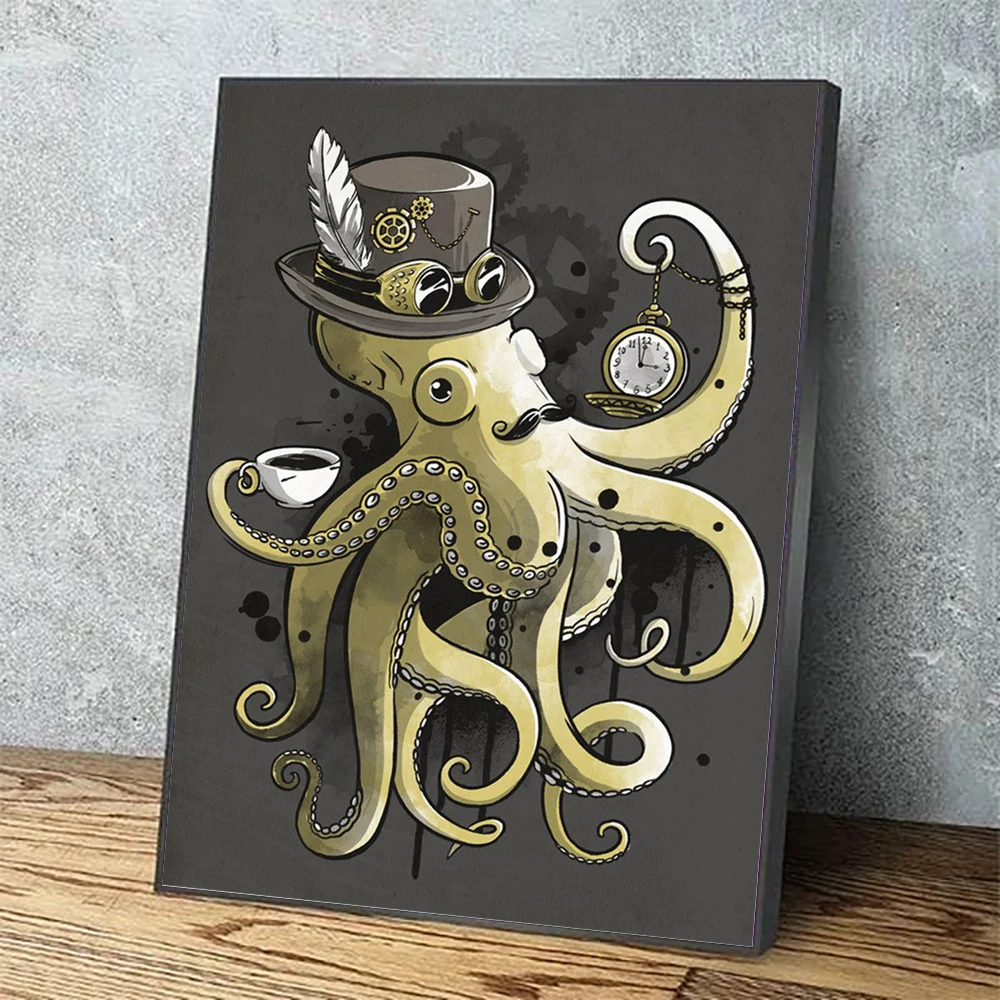 Prints Paintings Modular Green Octopus Pictures Canvas Wall Art Home Cartoon Clock Hat Decor Modern Bedside Background Poster