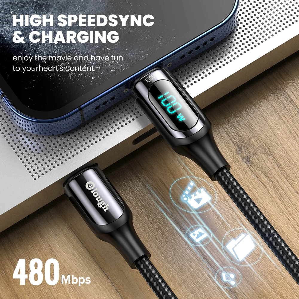 Elough usb tipo c para usbc carregador rápido pd cabo para xiaomi samsung usb c cabo 100w para macbook ipad pro cabo data cabo cabo