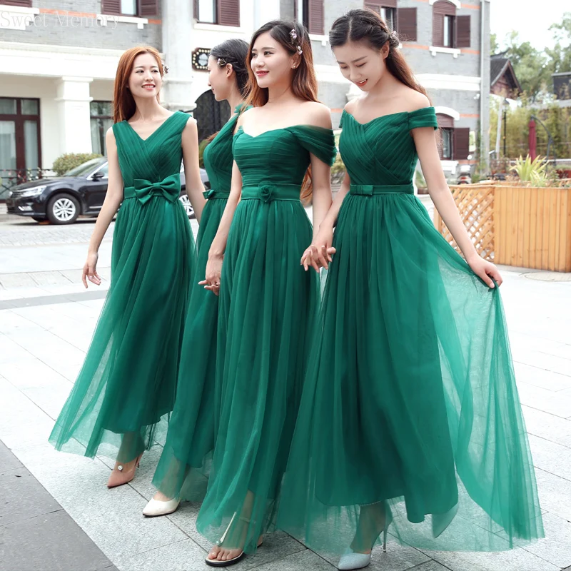 J085-vestidos de dama de honor verde hechos a medida, traje de fiesta de boda, baile de graduación, Vestido largo de tul para mujer, dulce recuerdo