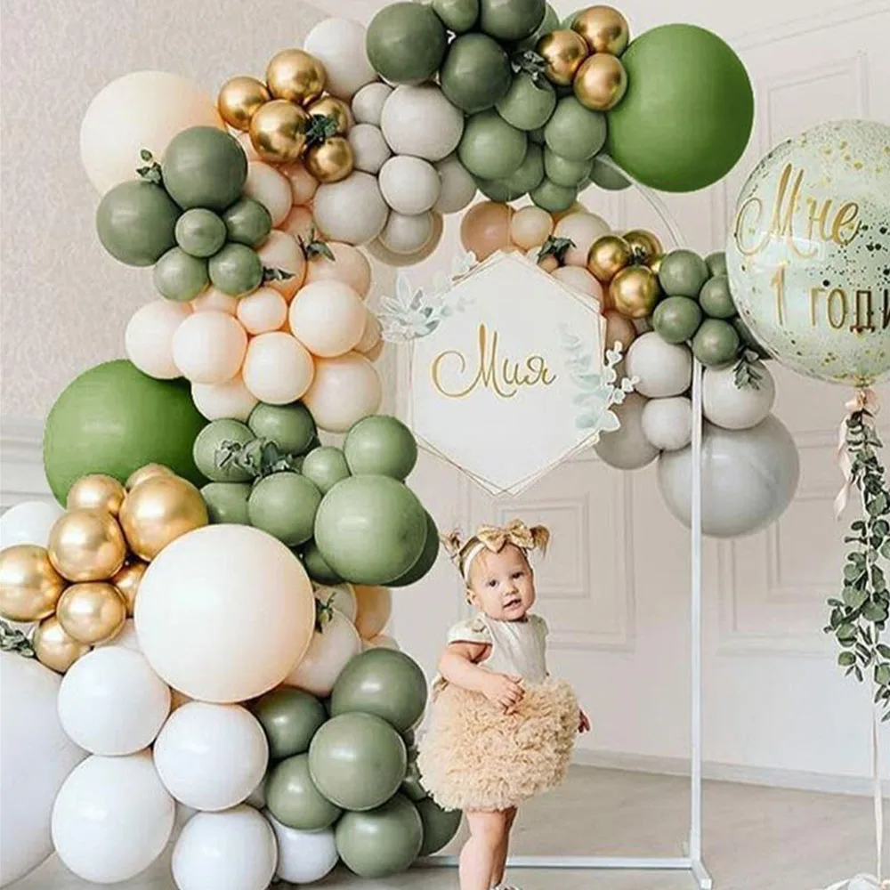 

115pcs Sage Green Doubled Cream Peach Balloons Arch Kit White Grey Gold Balloons Birthday Party Baby Shower Wedding Decorations