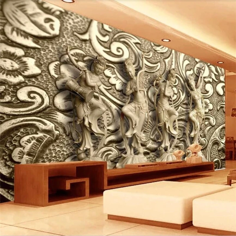 

wellyu Customized large murals, fashion home decoration, large stone carving, Dunhuang Feitian living room, wall wallpaper