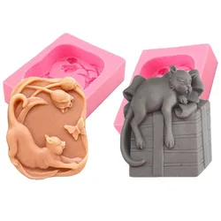 Lovely Cat Soap Mold Silicone Molds Cat Chasing Butterfly Craft Art Silicone Soap Mold Animal Plant Craft Molds For DIY Soap