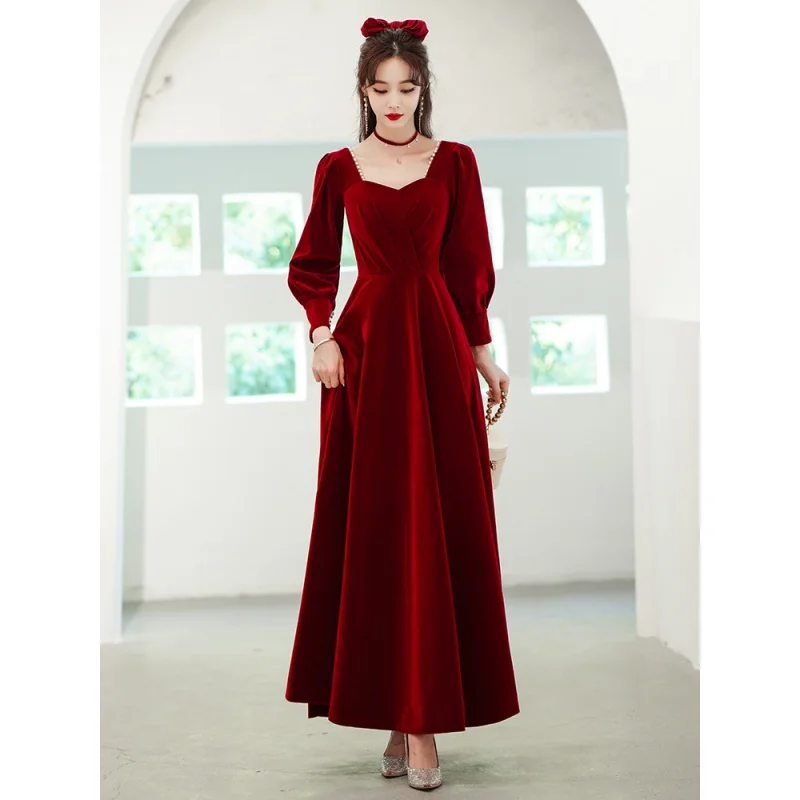 Wine Red Velvet A Line Bespoke Special Occasion Dress Long Sleeve Prom Dress Winter Vintage Sweetheart Long Formal Evening Gowns