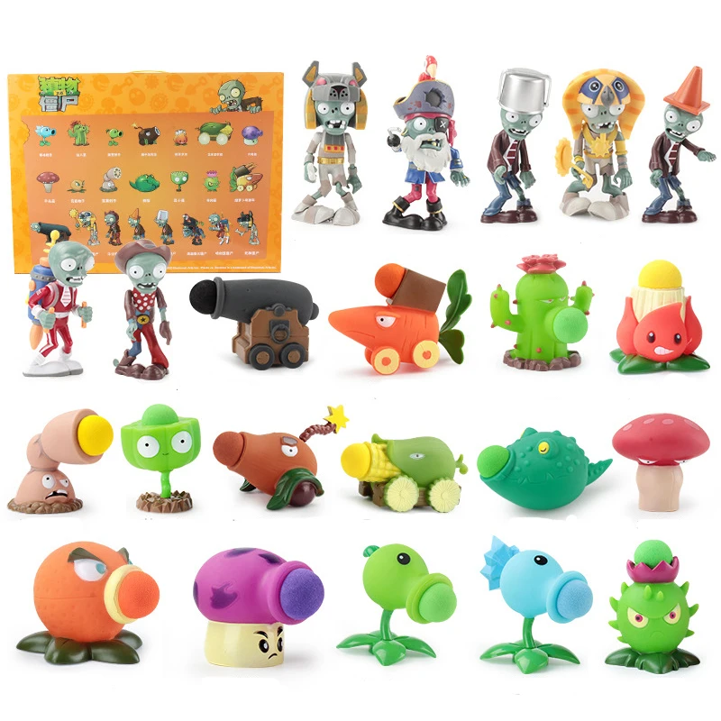 22pcs/lot Plants vs Zombie Toys Anime Figure Full Set Gift for Boys Ejection Anime Children Doll Action Figure Model Toy No Box