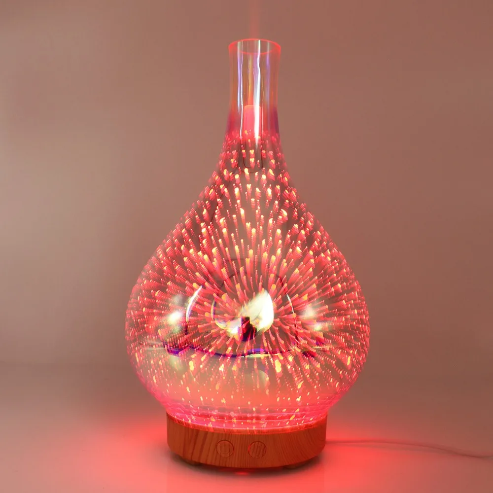 3D Fuochi D'artificio Vaso di Vetro a Forma di Umidificatore con LED Luce di Notte Aroma Olio Essenziale Diffusore Mist Maker Umidificatore Ad Ultrasuoni