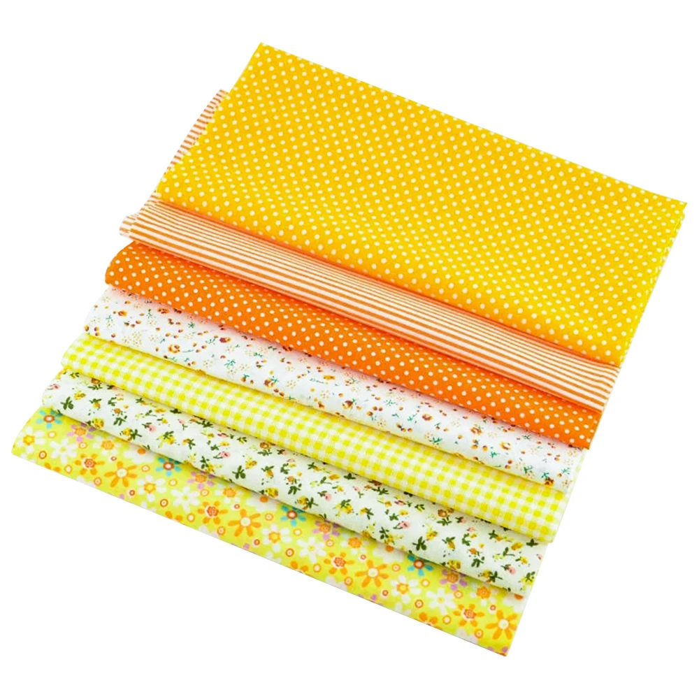 Booksew 7 Piece Yellow And Orange 100% Cotton Fabric Bundle Various Kinds Patchwork Plain Tecido Other Crafts Home Textile