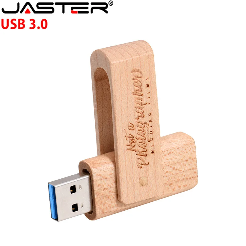 JASTER USB 3.0 Lasergravur-Logo, individueller drehbarer USB-Flash-Laufwerk aus Holz, 4 GB, 8 GB, 16 GB, 32 GB Memory-Stick, Geschenk