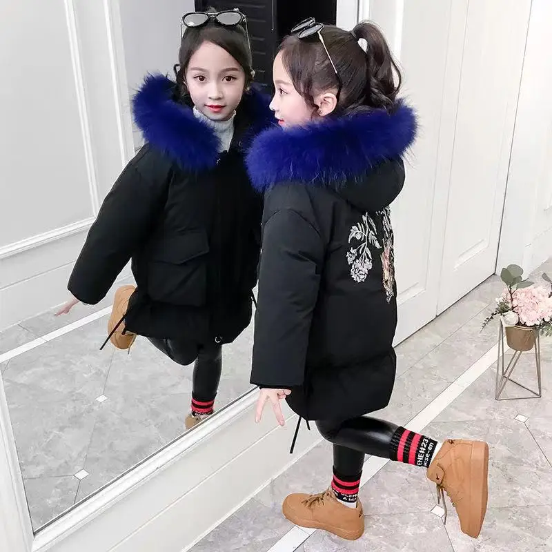 

Girls Baby's Down Coat Jacket Outwear 2022 Black Hooded Warm Fur Thicken Winter Autumn Overcoat Top Cardigan Children's Clothing