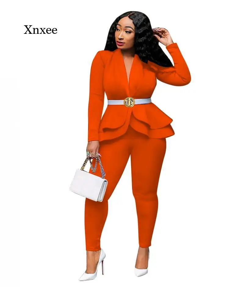 

Ladies Winter Suit Sportswear Full Sleeve Ruffled Suit Pants Two-Piece Office Business Uniform
