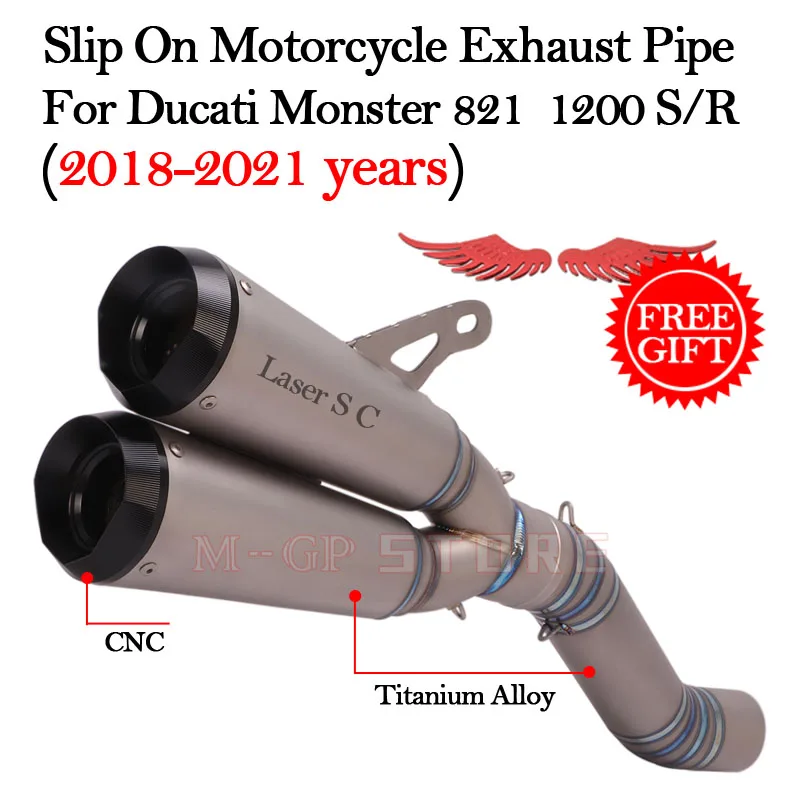 Slip On For Ducati Monster 821 Monster 1200 S/R 2018-2021 Years Modified Motorcycle Titanium Alloy Exhaust Muffler Mid Link Pipe