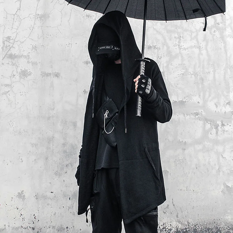 11 BYBB'S معطف أسود داكن بقلنسوة سترة واقية للرجال لخريف 2025 سترة بأكمام طويلة ملابس خروج خارجية