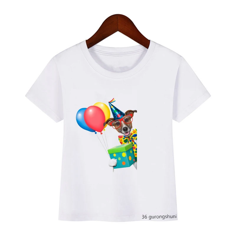 T-shirt for Boys/girls Funny Dogs with Wine Glasses Cartoon Print Children T Shirts Cute Kids Clothes Birthday Gift Summer Tops