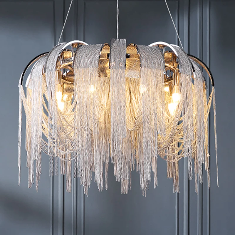 New Modern Luxury Chandelier fashion simple tassel aluminum chain lamp living room bedroom waterfall creative chandelier