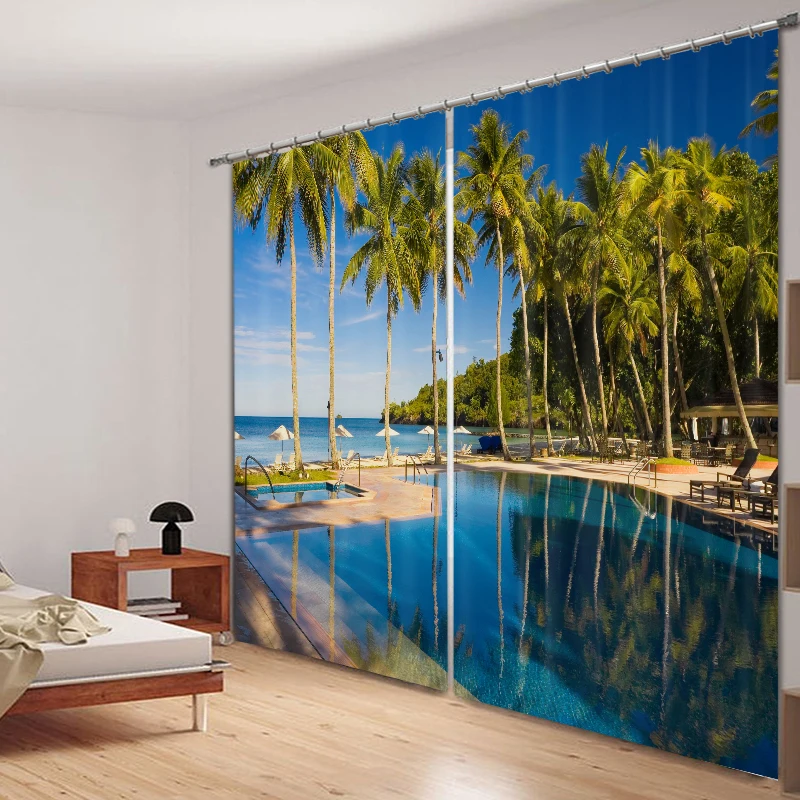 

3D Printed Short Curtains for Living Room Nature Green Landscape Scenery Pattern Thickened Shading Fabric Bedroom Curtains