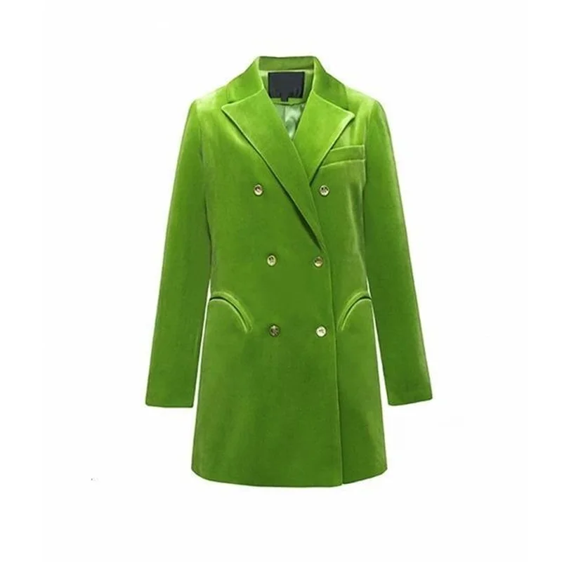 Latest Women Blazer High Quality Velvet Double Breasted Custom Made Green Jacket 1 Piece Daily Casual Coat Women's Suit & Blazer