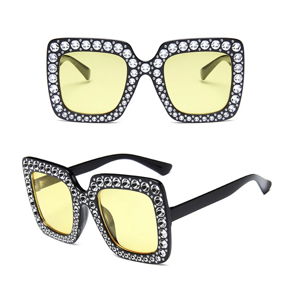 Fashion Big Square Frame Crystal Eyewear Square Sunglasses Sun Glasses Oversized Sunglasses