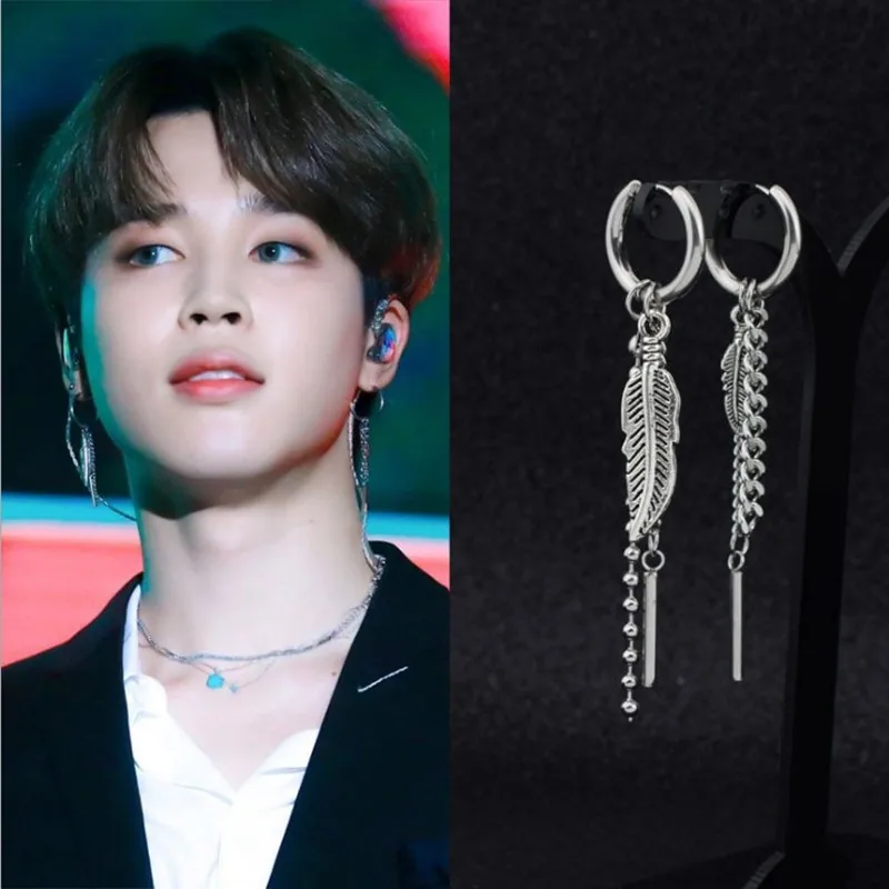 KPOP men Threader Earrings- stainless steel chain drop pendan-minimalist earring-Circle chain stud Earring-Bar chain earring men