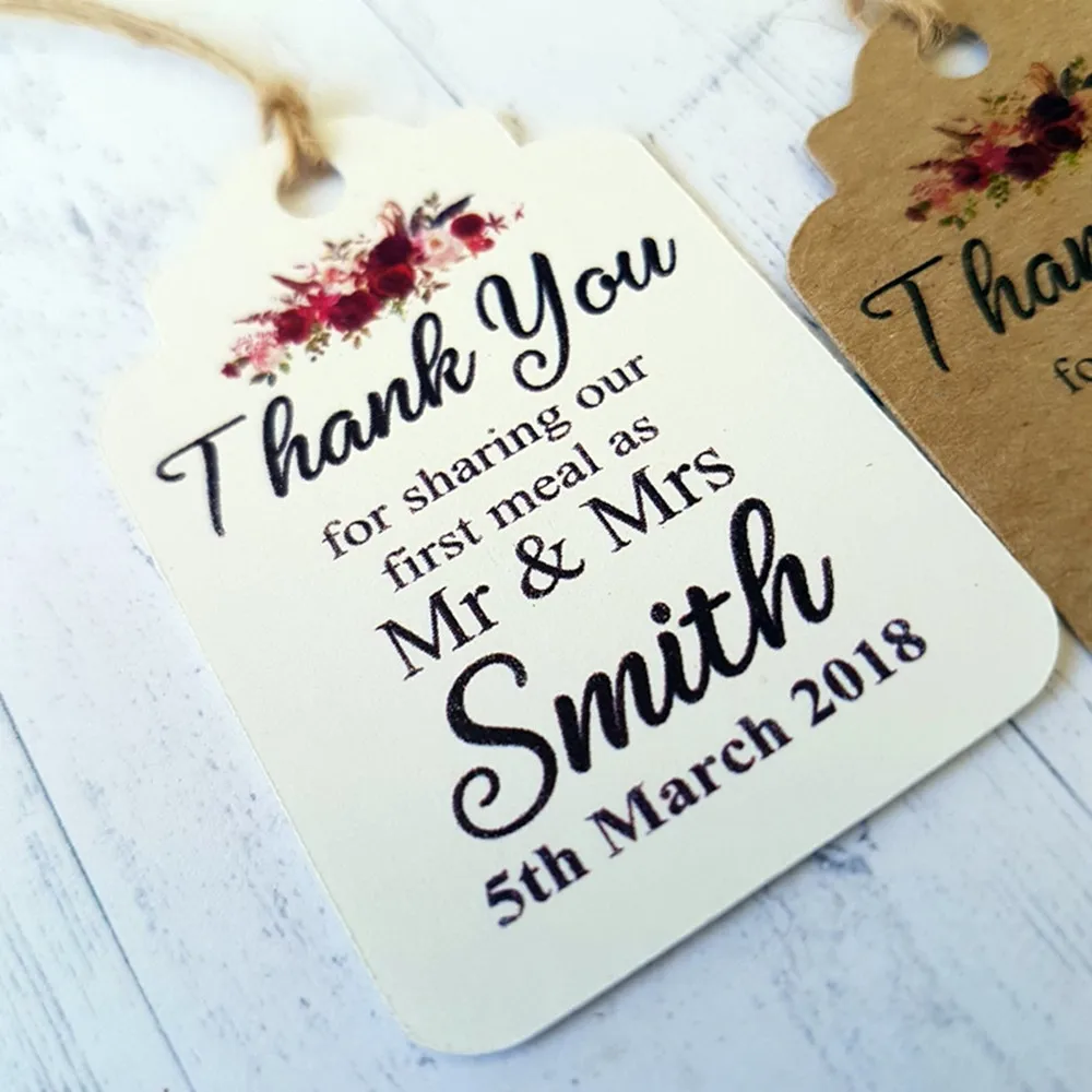 customized Wedding gift Tags Personalize name launguage Bridal shower bachelor Thank You For Sharing Our First Meal