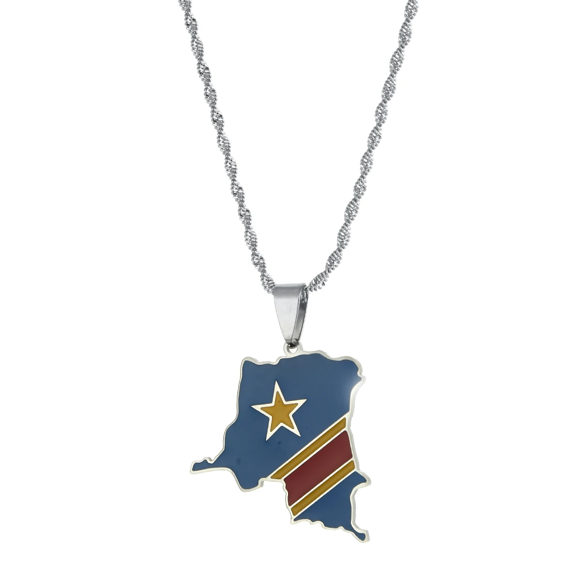 Democratic Republic Of Congo Map Enamel Flag Pendants Gold Silver Color DRC Kinshasa Necklace Ethnic Jewelry