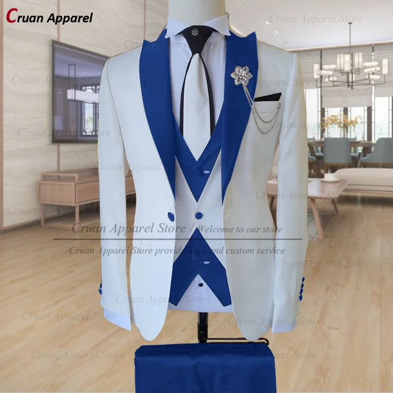 Tailor-made Ivory White Suits for Men 3 Piece Slim Fit Formal Wedding Groom Tuxedo Fashion Luxury Business Blazer Vest Pants Set