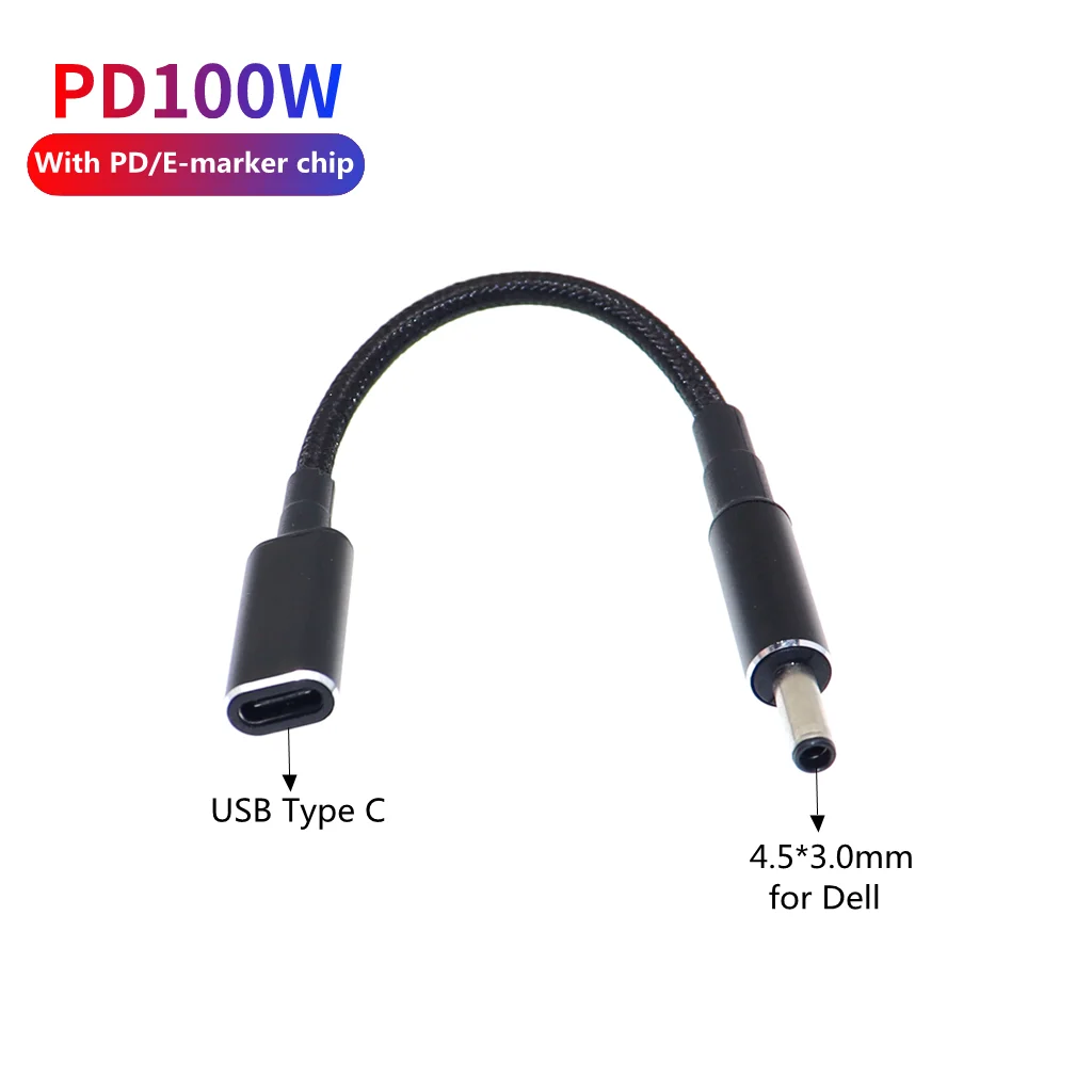 Typ C do 4.5x3.0mm konwerter wtyczki 100W USB C PD kabel szybkiego ładowania do HP / Dell ładowarka do laptopa DC 4.5*3.0