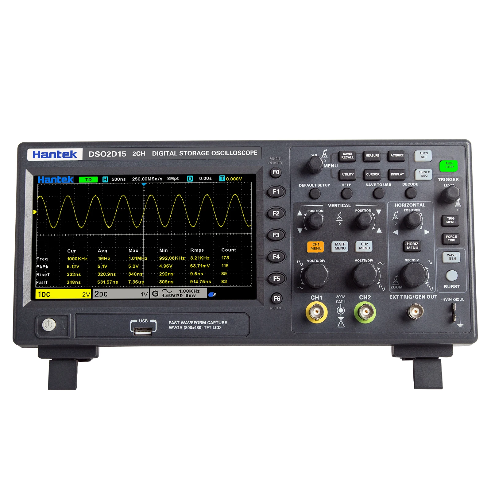 Hantek-Osciloscópio Digital com Fonte de Sinal, Osciloscópio de Armazenamento, DSO2C10, 2C15, 2CH, Amostragem 1G, 100M, 1G, DSO2D10, 2D15