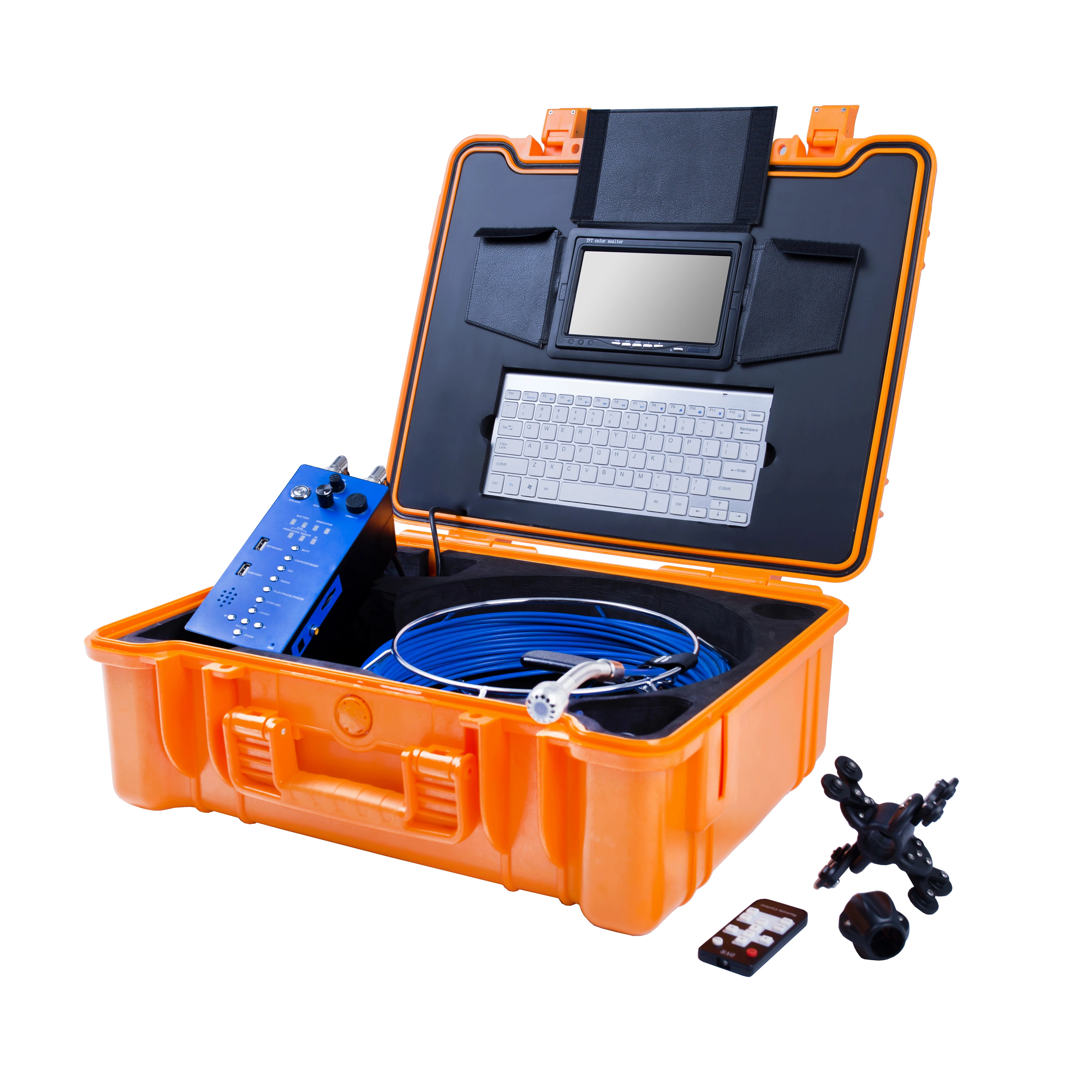 

7'' Screen Monitor Sewer Pipe Drain Inspection Camera System 25MM Waterproof Industrial Camera With Keyboard 20M Cable