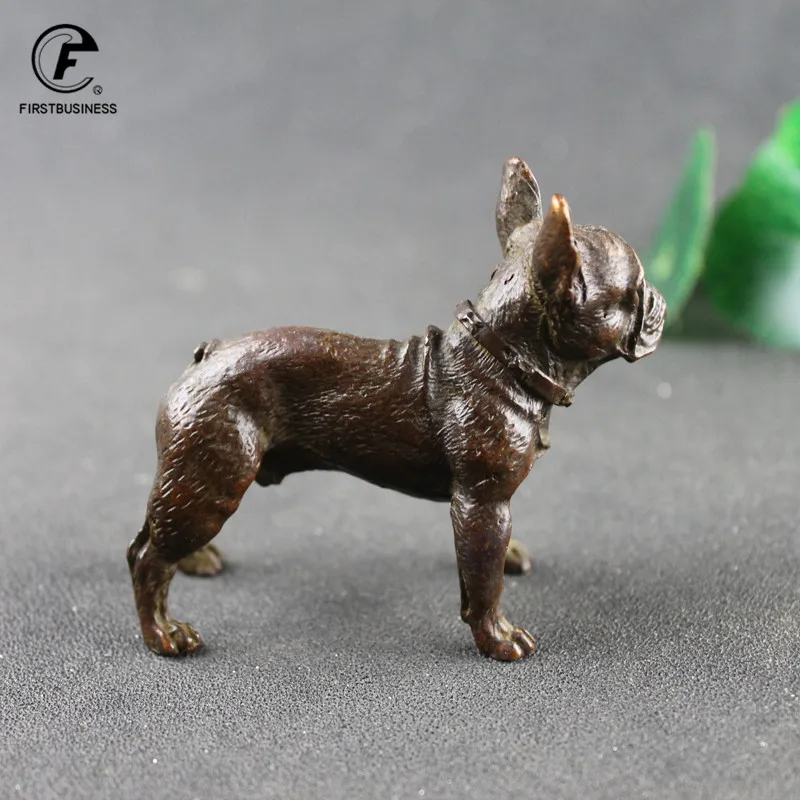 Antique Copper French Bulldog Statue Small Desktop Ornament Vintage Animal Figurine Miniature Home Decoration Accessories Crafts