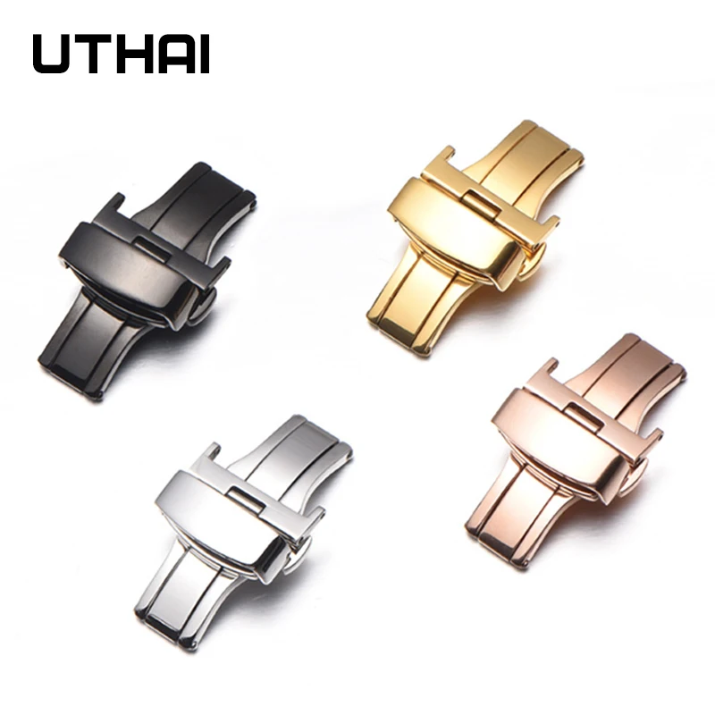 UTHAI Watch Fold Buckle P90 Stainless steel butterfly double push buckle 10-22mm Button Deployment Clasp Buckles Watch Accessori