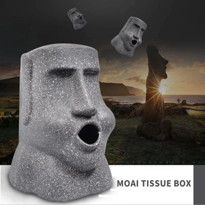 Creative Easter Island Moai Paper Holder Tissue Box Stone Figure Paper Holder 3D Sanitary Paper Storage Bar Bathroom Organizer