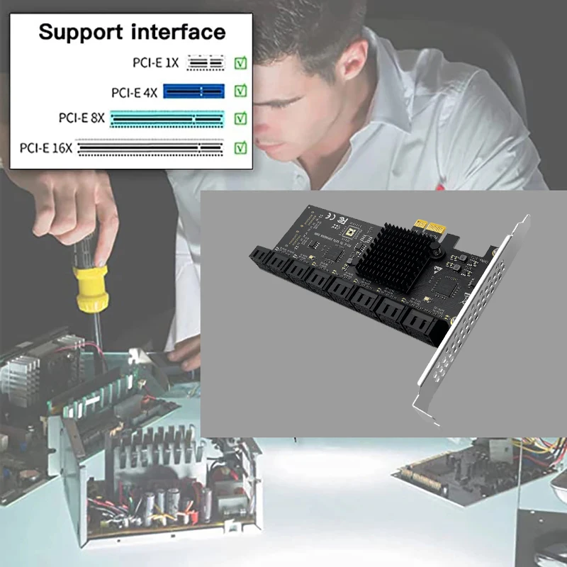 Adaptador SATA PCIE 1X, controlador de 16 puertos PCI Express, SATA3.0, PCI a Sata Riser, tarjeta de expansión SSD Bit, tarjeta adicional para minería de Chia