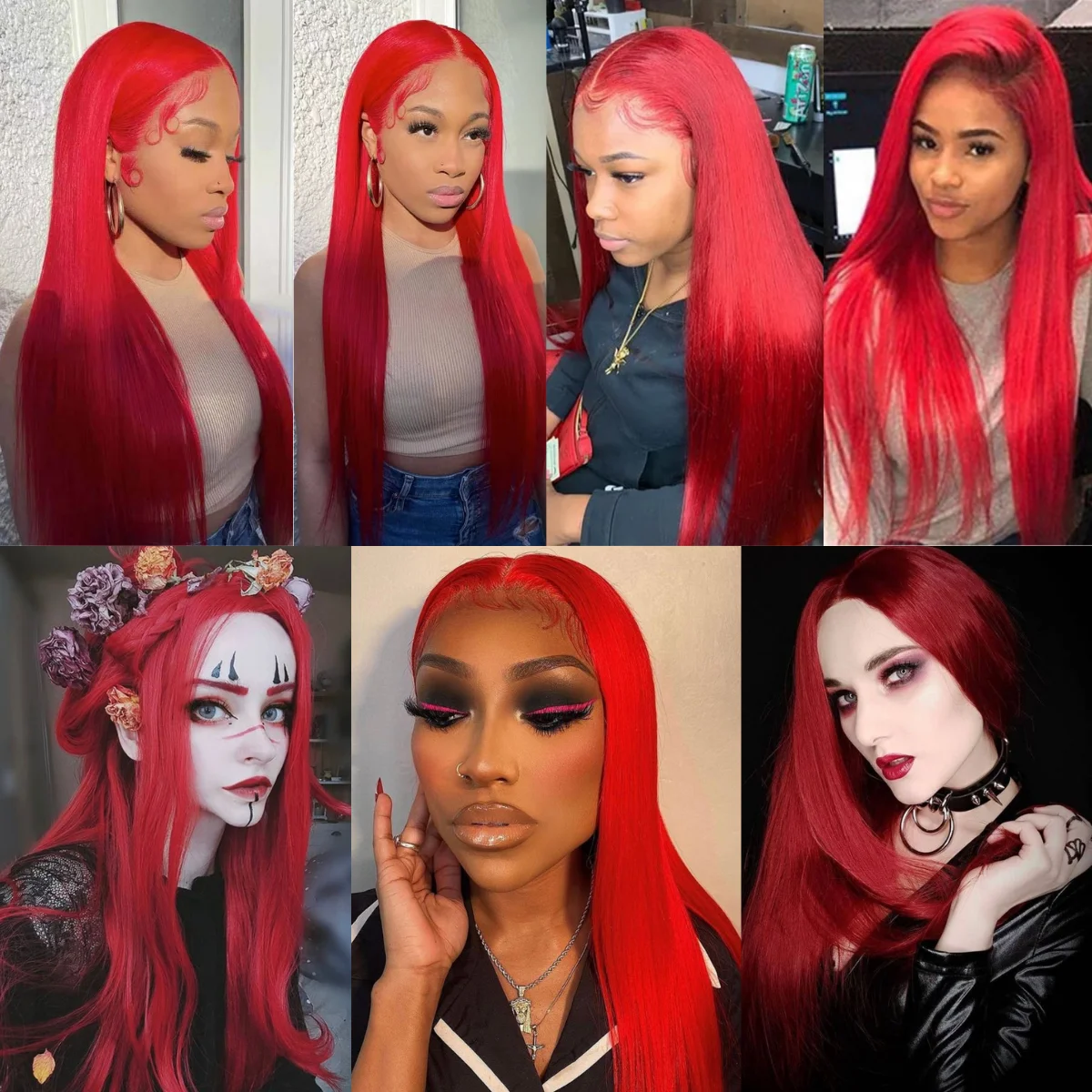 Natural Straight Red Lace Wig Heat Resistant Synthetic Lace Wigs Cosplay Halloween Costumes For Women