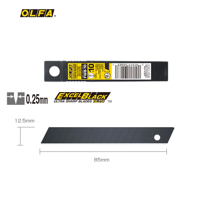 MADE IN JAPAN  OLFA FWB-10 10 blades 12.5m Excell Black Ultra Sharp Blade for OLFA FWP-1