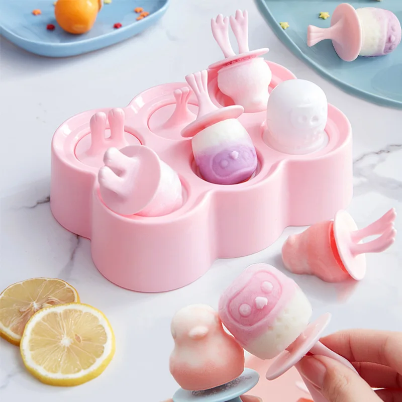 6 Cells Funny Silicone Ice Cream Mold Popsicle Molds DIY Homemade Dessert Freezer Fruit Juice Ice Pop Maker Mould with Sticks